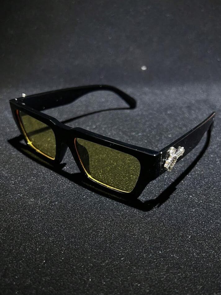 ENAK 1pc Polasup Rhinestone Cross & Heart Decor Unbreakable Polycarbonate Lens Square Sunglasses